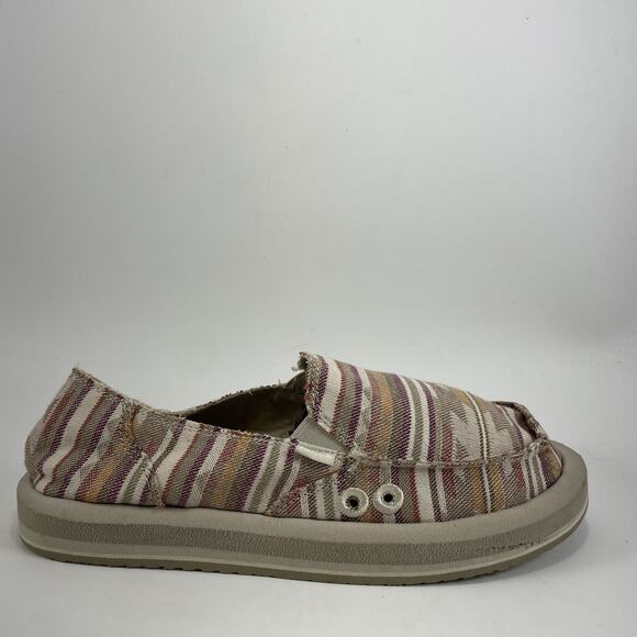 Sanuk Donna Slip On Casual Canvas Sneakers Womens Size 8 Striped Beach Surfer - Picture 1 of 9